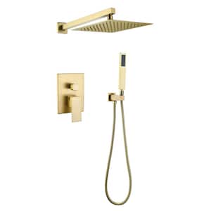 2-Spray Dual with 4.4 GPM 10 in. Wall Mount Shower Heads in Brushed Gold