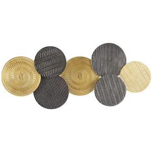 Aluminum Gold Tribal Plate Wall Decor with Textured Pattern