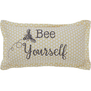 Buzzy Bees Yellow Antique White Grey Bee Yourself 7 in. x 13 in. Throw Pillow