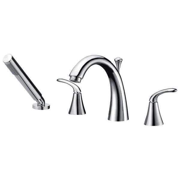 ANZZI Fawn Series 2-Handle Deck-Mount Roman Tub Faucet with Handheld Sprayer in Polished Chrome
