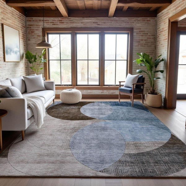 Mayfield Premium Machine Washable Abstract AMF1140 Denim 8 ft. x 10 ft. Area Rug