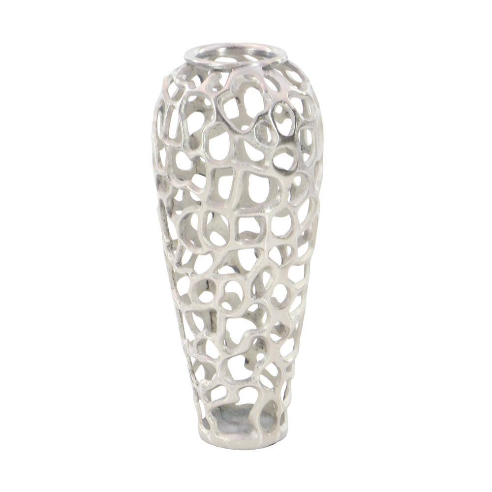 Elegant 19'' Silver Aluminum Bouquet Vase with Hole Design