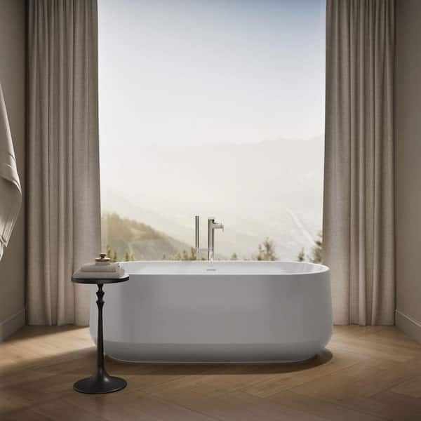 KOHLER Ceric 65 in. Resin Freestanding Flatbottom Bathtub in White
