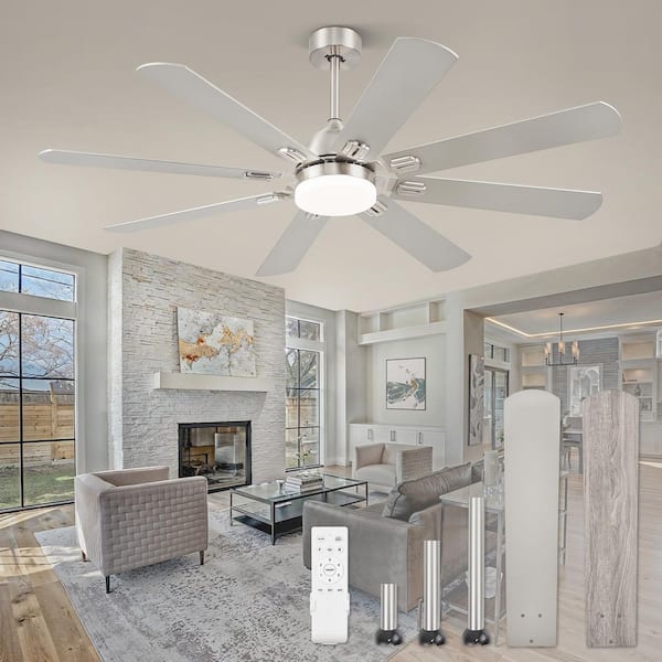 62 in. Outdoor/Indoor Nickel Downrod Mount Ceiling Fan with Light, Dual-Finish Blades, Remote Control for Living Room