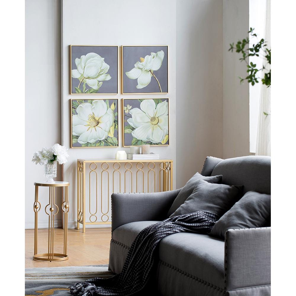 Framed Art Print 20 in. x 20 in. White and Gold Botanical Wall Art