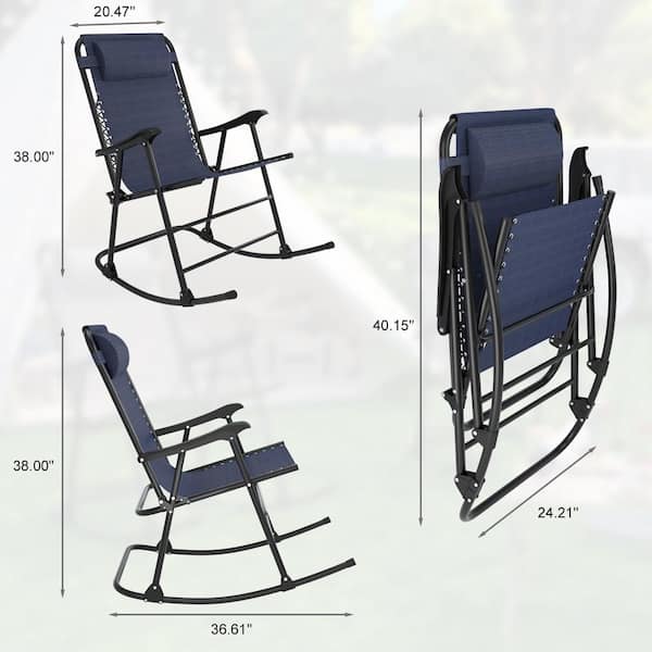 Foredawn Navy Metal Outdoor Rocking Chair Folding Light