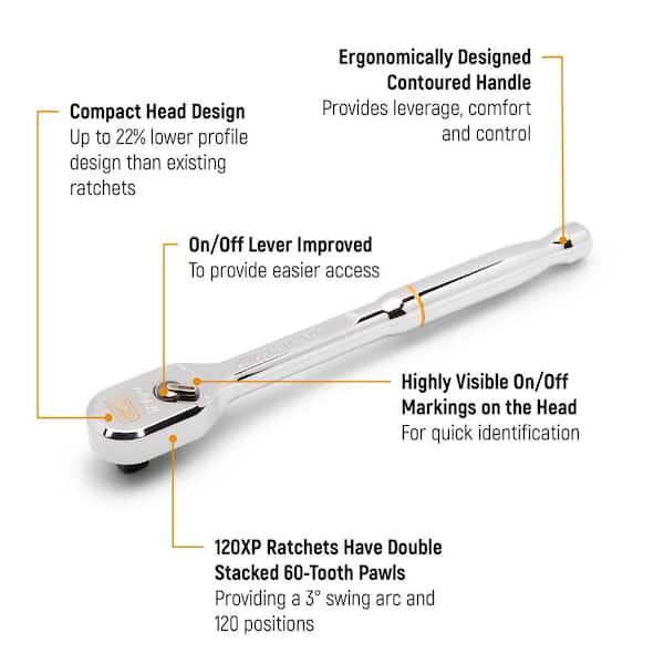 1/2 in. Drive 120XP Full Polish Chrome Extra Long Handle Teardrop Ratchet