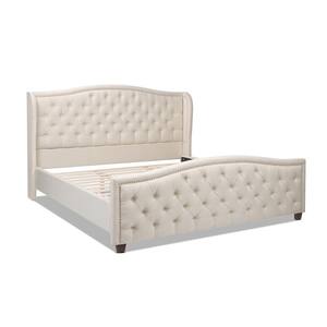 Fontana Beige Upholstered Wood Frame King Platform Bed with Wingback Headboard