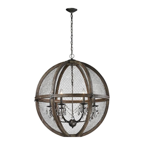 Titan Lighting 6-Light Large Renaissance Invention Wood and Wire Chandelier