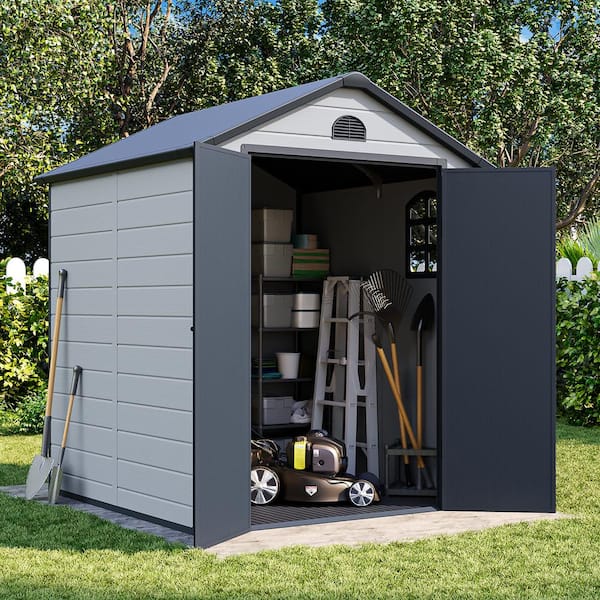 Oakville Furniture 6.2 ft. W x 6.3 ft. D Plastic Outdoor Patio Storage Shed with Floor and Lockable Door Coverage Area 39.1 sq. ft.