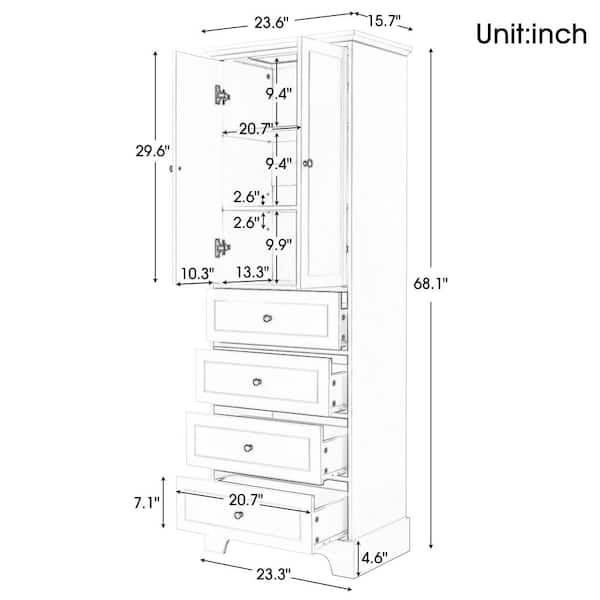 Zeus & Ruta 23.6 in. W x 15.7 in. D x 68.1 in. H White Wood Linen