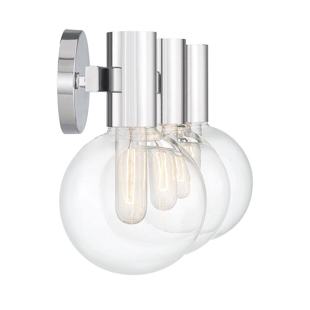 Wright 3-Light Chrome Vanity Light with Clear Glass Shades