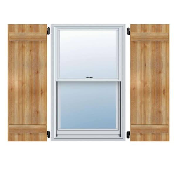 Ekena Millwork 10-3/4" X 32"Timbercraft Rustic Wood Two 5-3/8"Joined Board and Batten Shutters Rough Sawn Cedar(pair)