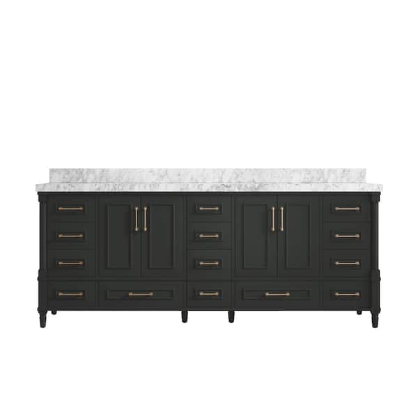 Willow Collections Hudson 84 in. Double Sink Freestanding Black Top Bath Vanity with Carrara Marble Top