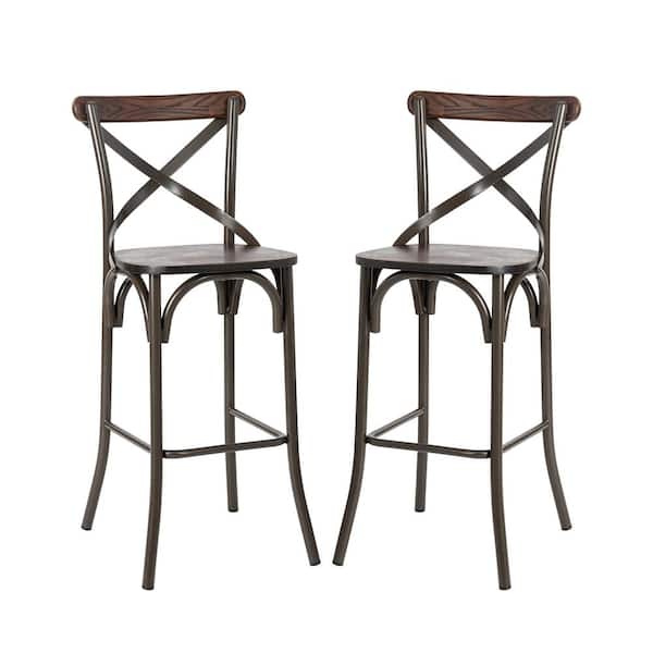 H Rustic Steel Brown Bar Stool, Rustic Bar Height Stools With Backs