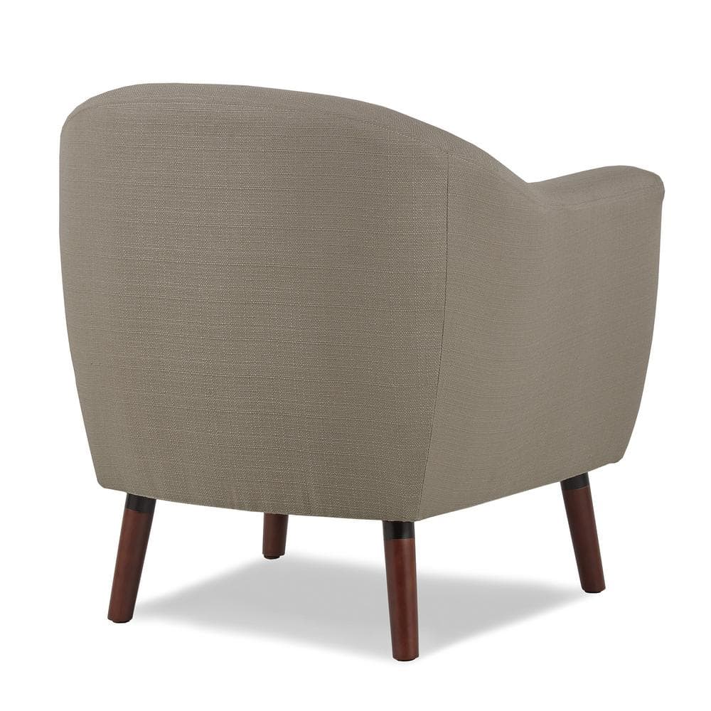Scandinavian Barrel Beige Wood Accent Chair with Button-Tufted Back