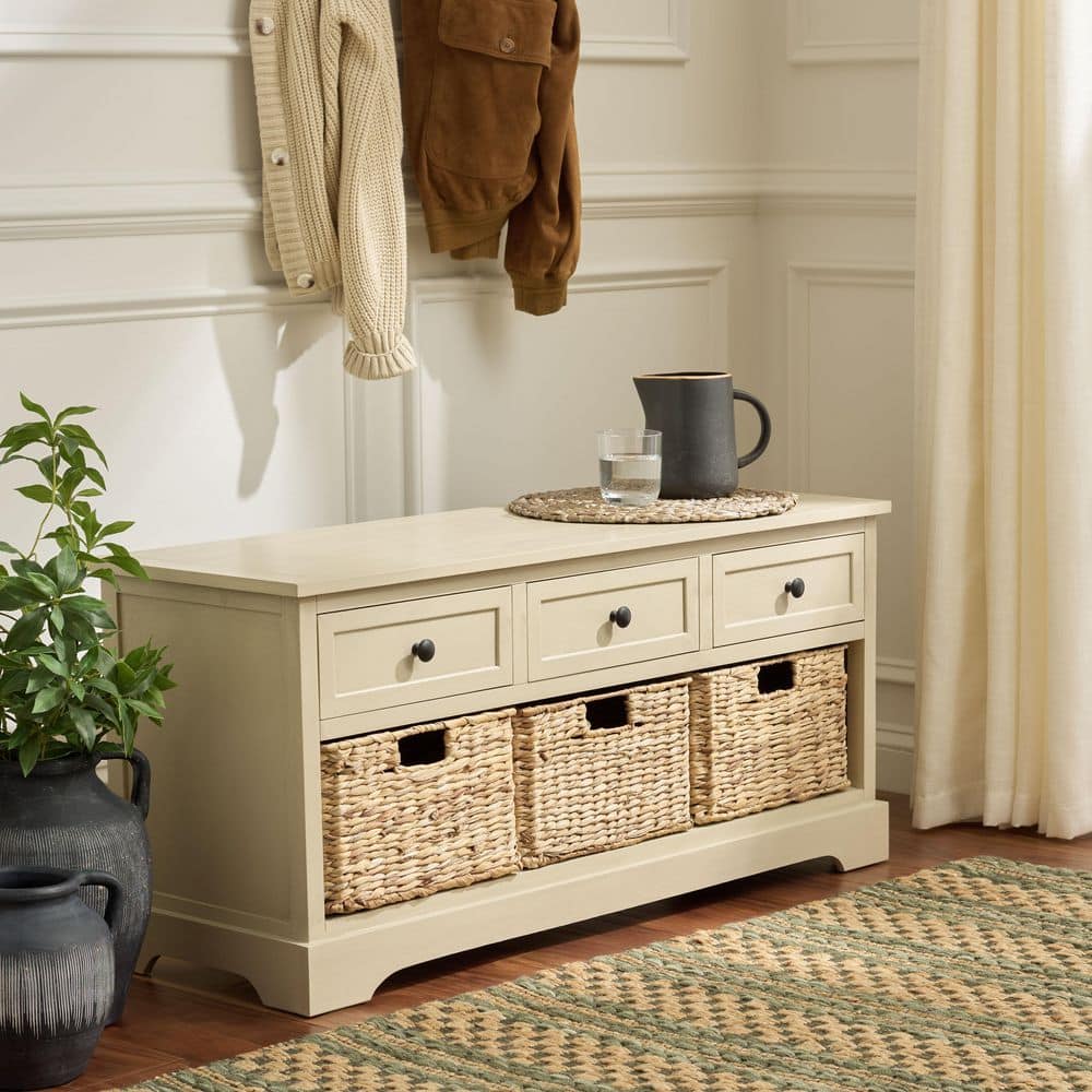 SAFAVIEH Damien 42 in. Sand Storage Bench with 3 Drawer AMH5701G