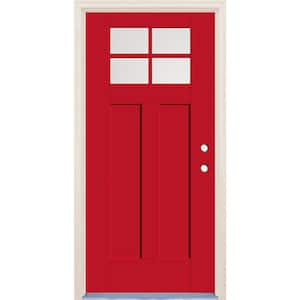 36 in. x 80 in. Left-Hand 4-Lite Clear Glass Ruby Red Painted Fiberglass Prehung Front Door with 4-9/16 in. Frame