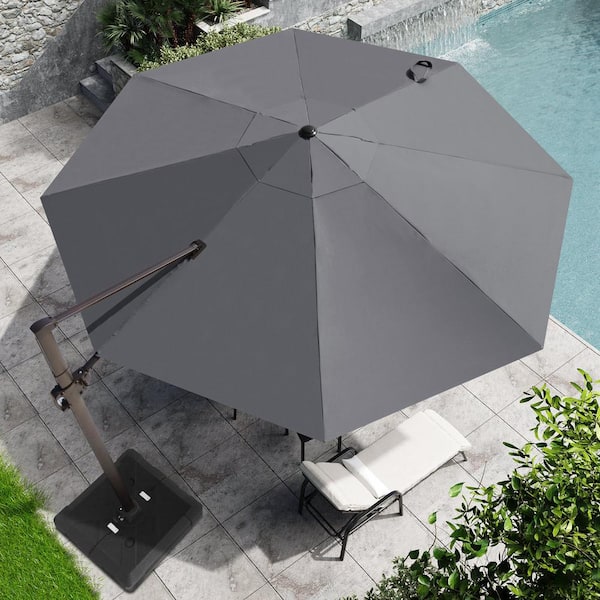Crestlive Products 11.5 ft. x 11.5 ft Patio Cantilever Umbrella, Heavy-Duty Frame Round Umbrella in Dark Gray