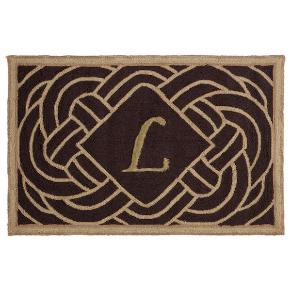 Monogram Chocolate 3 ft. x 4 ft. "L" Ornate Swirl Indoor/Outdoor Area Rug