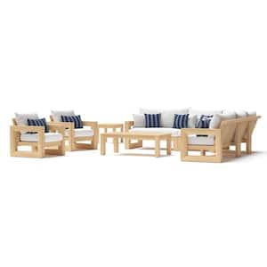 Benson 9-Piece Wood Patio Sectional Seating Set with Sunbrella Centered Ink Cushions