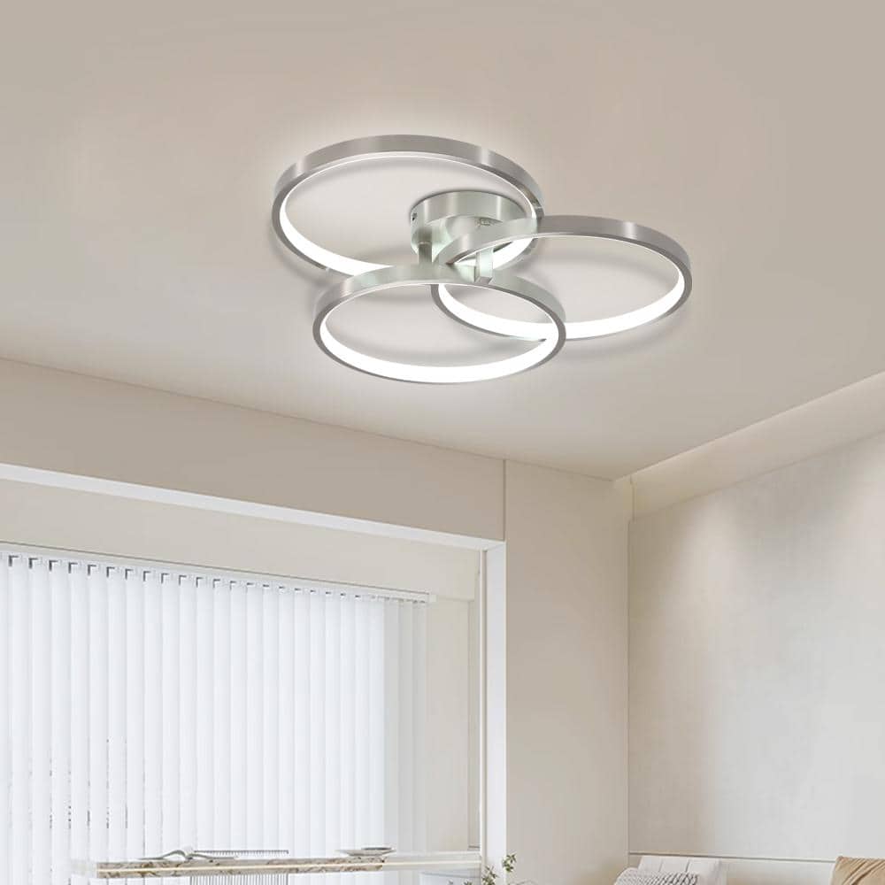 "20"" Modern LED Ceiling Light, 3-Ring Dimmable Flush Mount Fixture, Brushed Nickel for Living Room Bedroom Office" price history on PriceWatchPro