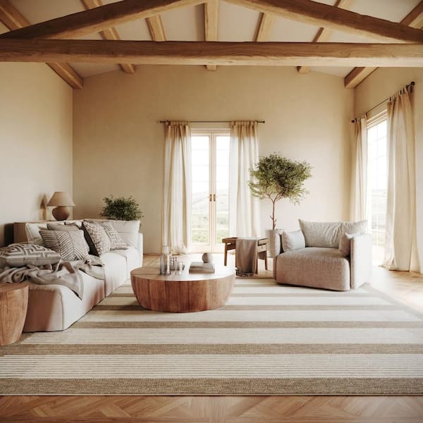 Tawna Modern Striped Brown 9 ft. x 12 ft. Indoor Area Rug