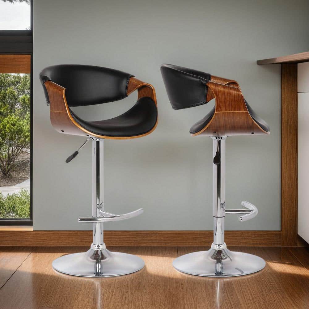 Butterfly 25-33 in. Black Faux Leather and Chrome Finish Adjustable Swivel 