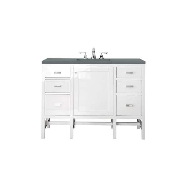 James Martin Vanities Addison 48 in. W x 23.5 in. D x 35.5 in. H Bathroom Vanity in Glossy White with Cala Blue Quartz Top