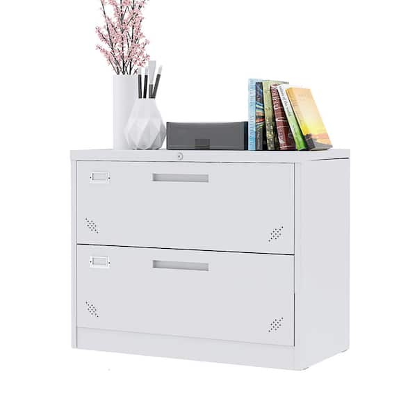 Unbranded White 2-Drawer Metal Lateral File Cabinets with Lock