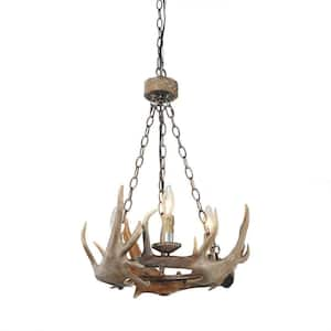 Antler 3-Light Farmhouse Chandelier Faux Antler and Candelabras Antique Bronze and Aged Iron