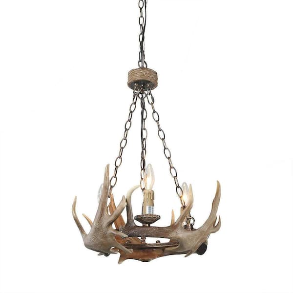 Unbranded Antler 3-Light Farmhouse Chandelier Faux Antler and Candelabras Antique Bronze and Aged Iron