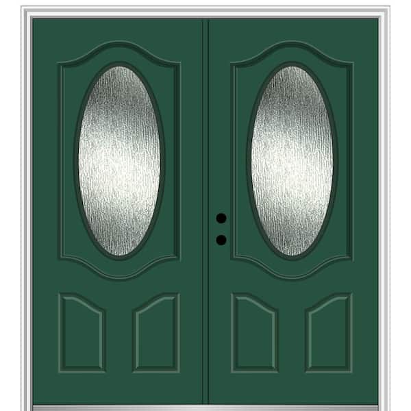 MMI Door 72 in. x 80 in. Right-Hand/Inswing Rain Glass Hunter Green Fiberglass Prehung Front Door on 6-9/16 in. Frame