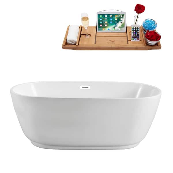 Streamline 59 in. Acrylic Flatbottom Non-Whirlpool Bathtub in Glossy White with Glossy White Drain and Overflow Cover