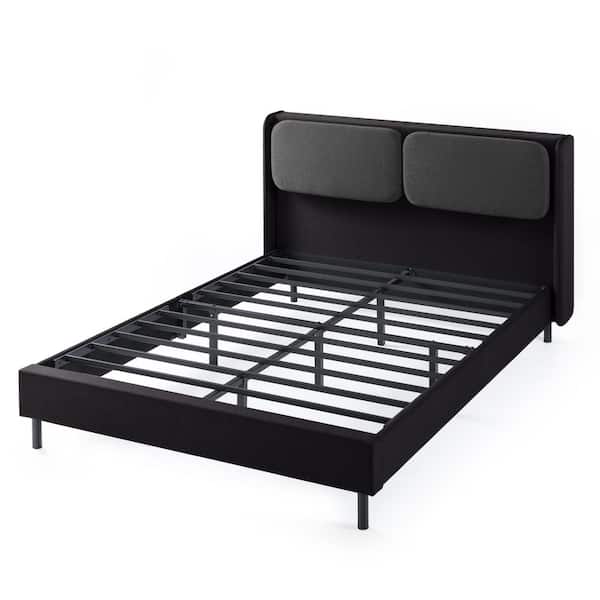 Zinus Avery Black Queen Platform Bed with Reclining Headboard and USB Ports