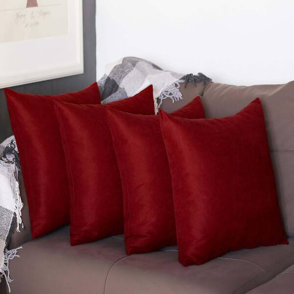 MIKE & Co. NEW YORK Decorative Farmhouse Claret Red 20 in. x 20 in. Square Solid Color Throw Pillow Set of 4