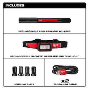 250 Lumens Internal Rechargeable Penlight with Laser with 450 Lumens Internal Rechargeable Magnetic Headlamp/Task Light