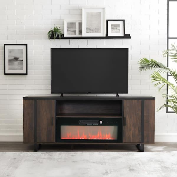 72 in. Black Freestanding Fireplace TV Stand Fits Up to 65 in. with Storage Cabinets