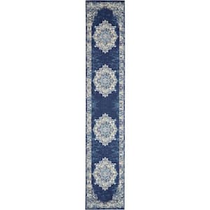 Grafix Navy Blue 2 ft. x 8 ft. Persian Medallion Transitional Kitchen Runner Area Rug