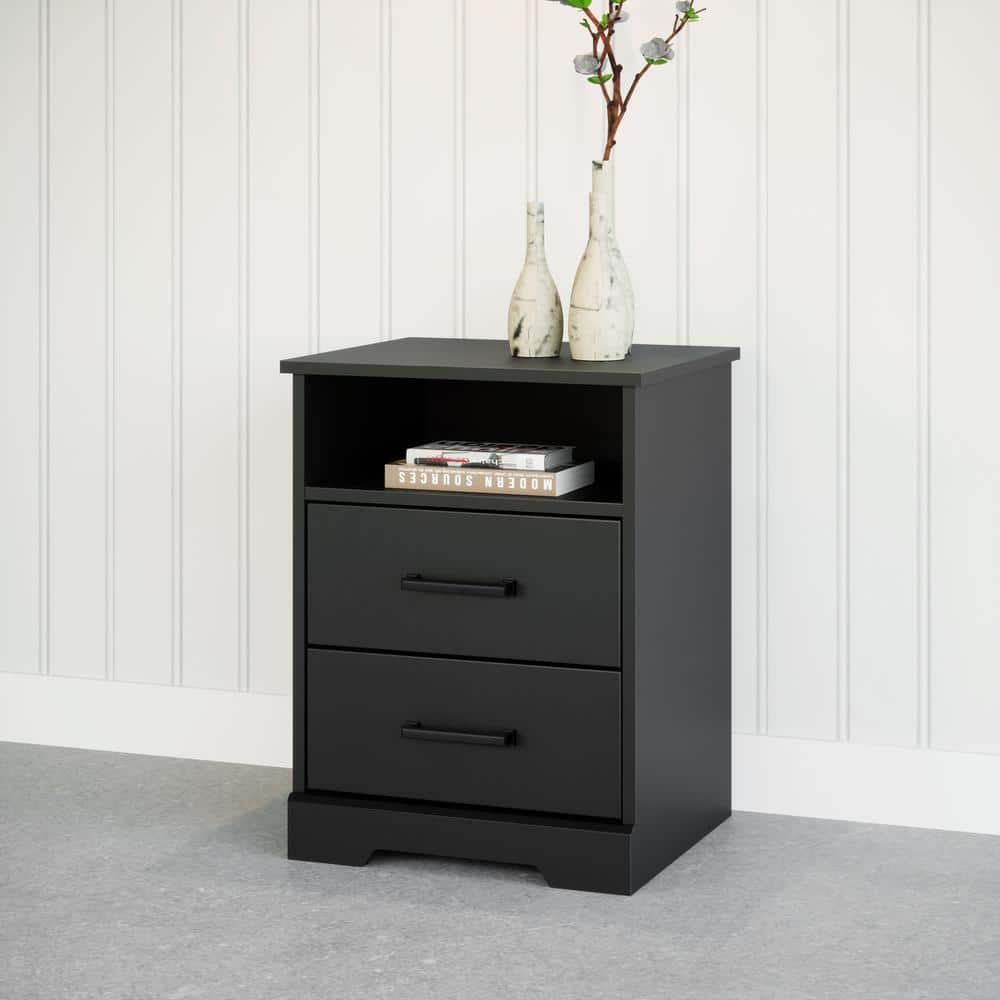 Rustic Black 2-Drawer Nightstand with Open Shelf
