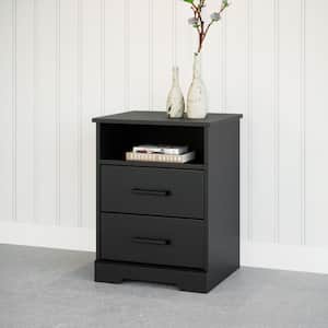 Rustic Ridge Black 2-Drawer 18.75 in. x 24.5 in. x 16.25 in. Nightstand with Open Cubby, Wooden Bedside Table