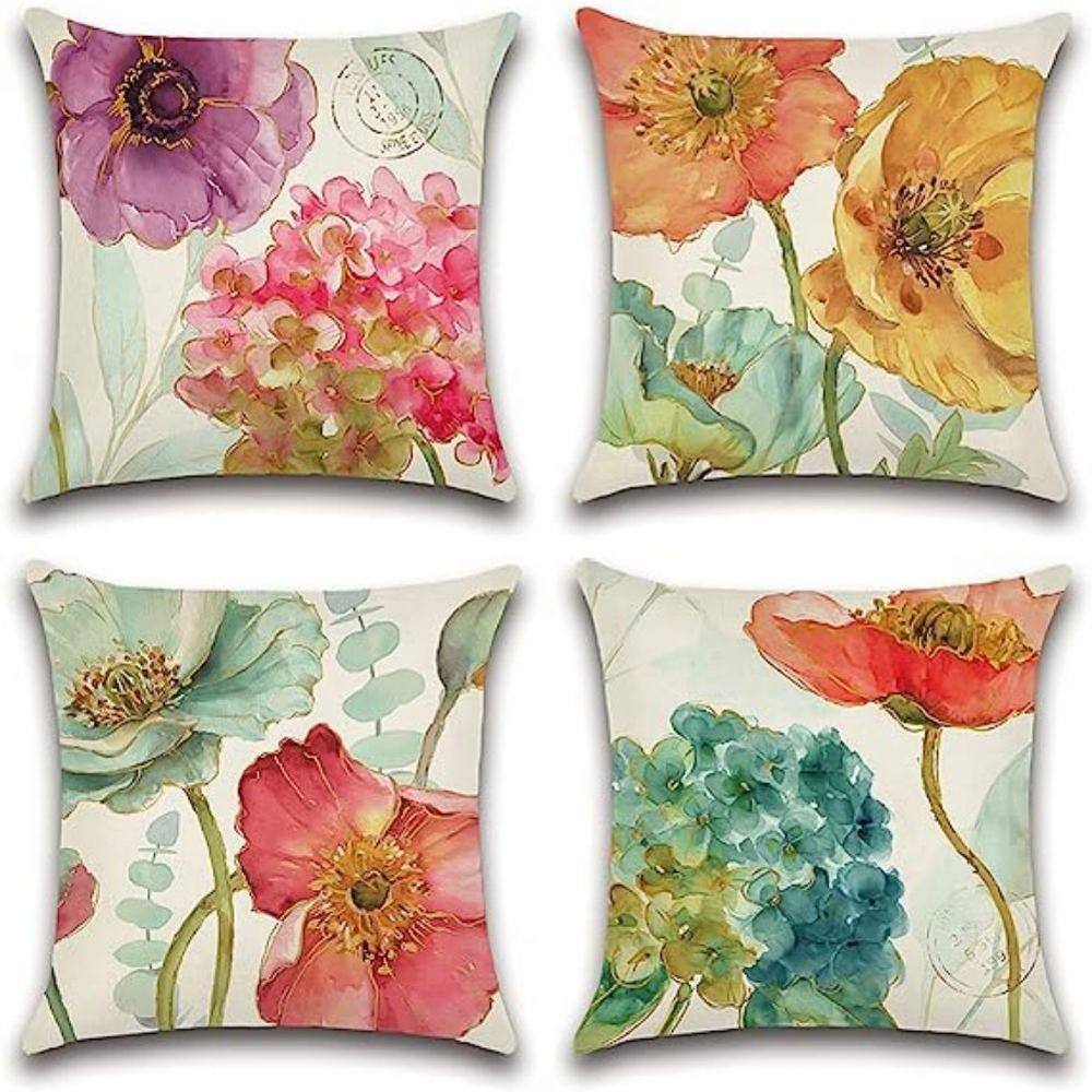 Outdoor Throw Pillow Covers 18 in. x 18 in. Hydrangea and Lotus Pattern Dec
