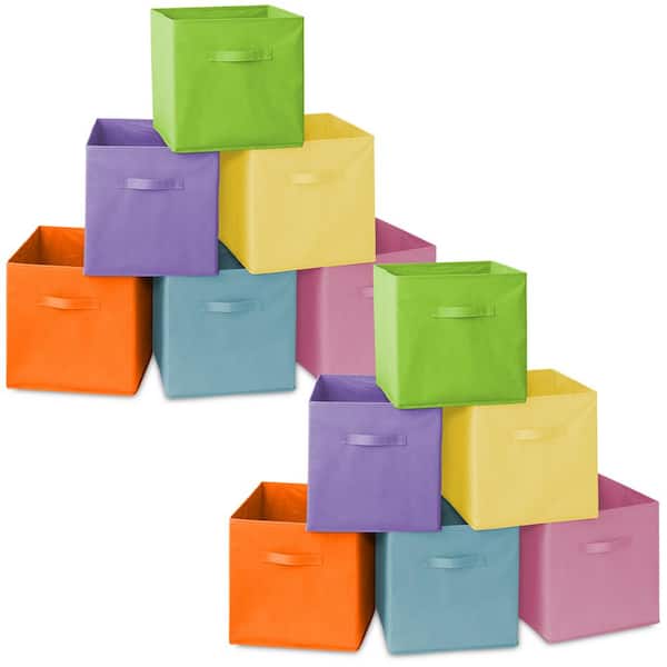 Casafield Multi-Colored 13 in. x 13 in. Fabric Collapsible Cubes Decorative Basket Storage Bins-Set of 12