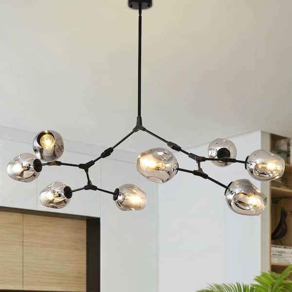 8 Lights Chandelier Black Ceiling Light Fixture Sputnik Modern Chandeliers for Dining Room Living Room with Globe Glass