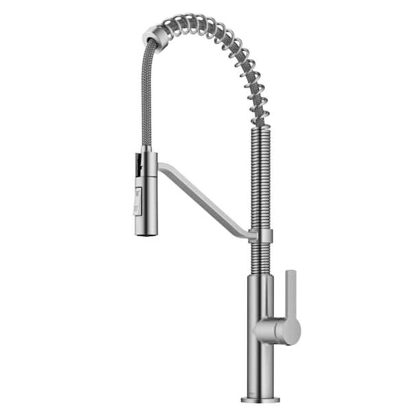 KRAUS Oletto Transitional Commercial Style Pull-Down Single Handle Kitchen Faucet in Spot-Free Stainless Steel