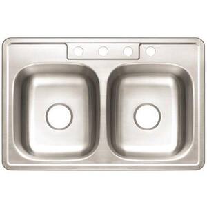 Stainless Steel Kitchen Sink 33 in. 4-Hole Double Bowl Drop-In Kitchen Sink with Brush
