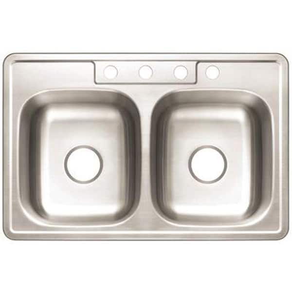 Premier 4-Hole Double Bowl Sink, 22-Gauge, Stainless Steel, 33 In. X 22 In. X 6 In. Premier 4-Hole Double Bowl Sink, 22-Gauge, Stainless Steel, 33 In. X 22 In. X 6 In.