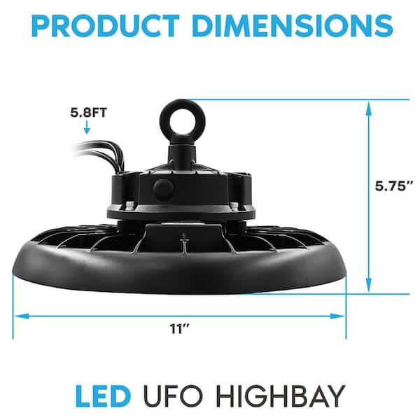 LUXRITE 100/120/150W UFO High Bay LED Black Shop Lights, Up to 22500 Lumens, 3CCT, IP65, 120-277V, UL Listed 2-Pack