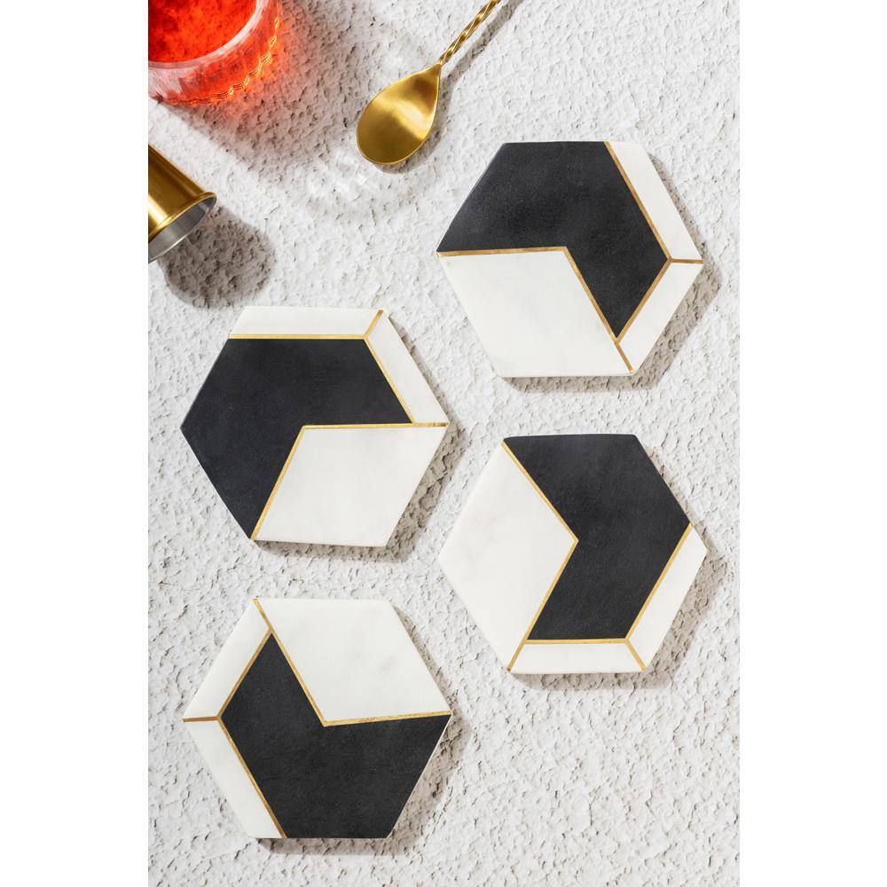 GAURI KOHLI Dakota White Marble Coasters, Set of 4 GK51115 The Home Depot