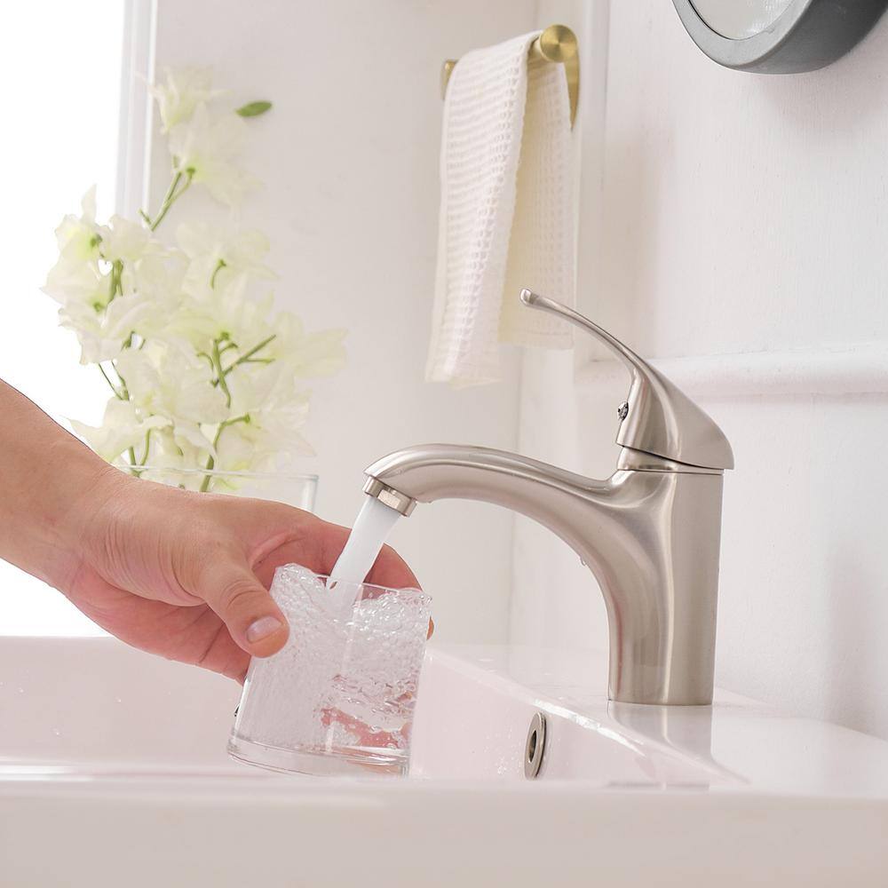 Brushed Nickel Single-Handle Low-Arc Bathroom Faucet